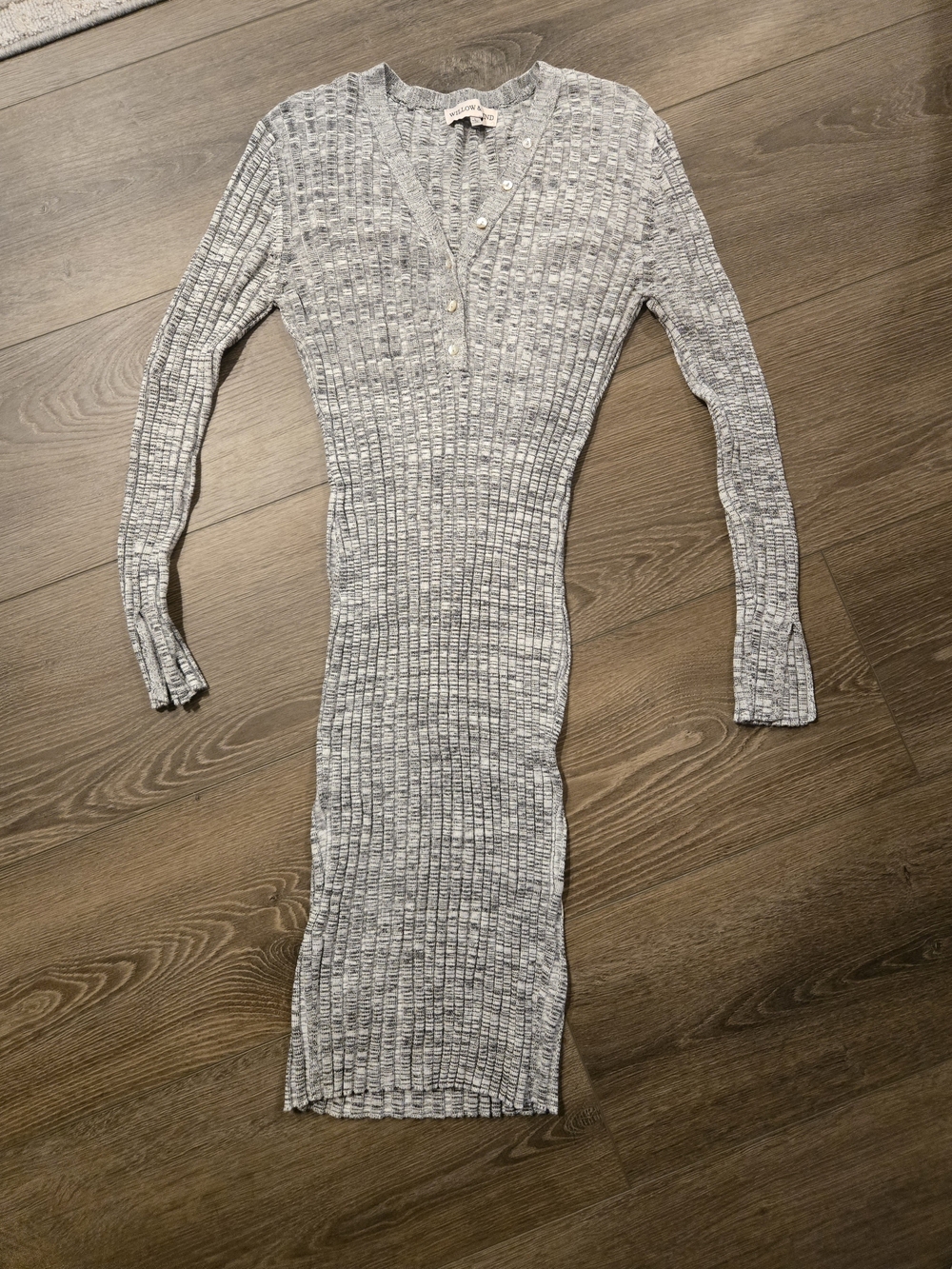 Ribbed Henley Midi Dress in Light Gray